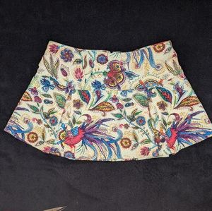 Just in Time USA mini skirt. Vintage, unique peacock & floral pattern. Women M